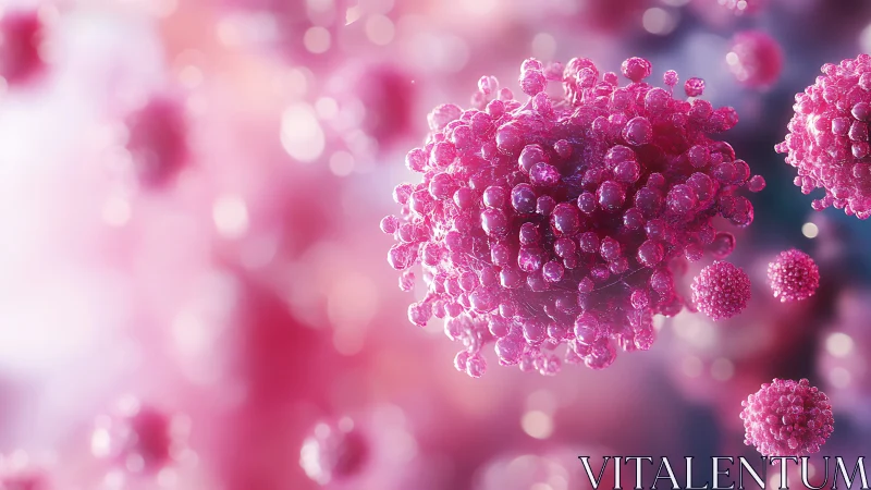 Microscopic render of clustered spherical viral particles.