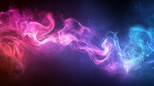 Gentle cosmic currents of pink and blue drifting together.