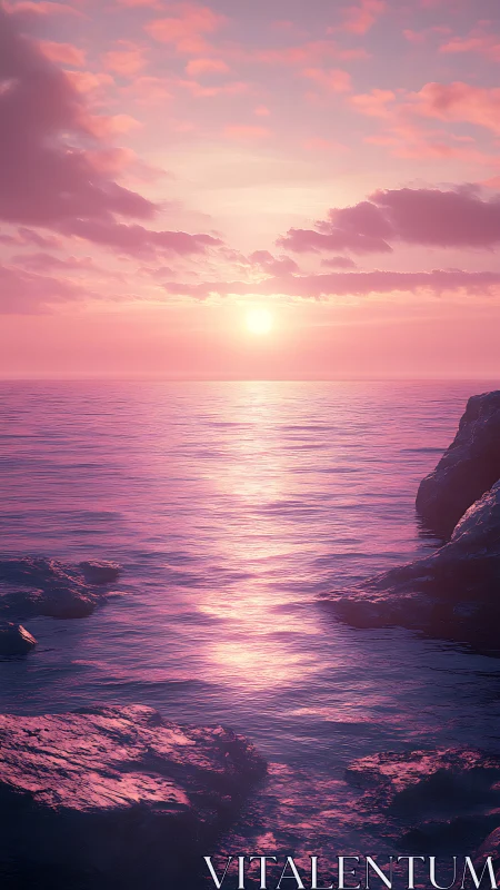 Soft pink seascape sunset where quiet waves catch light.