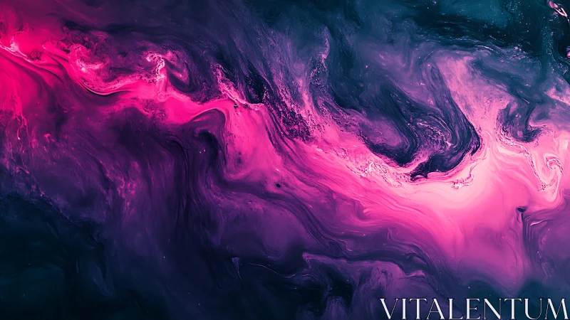 Neon pink cosmic swirl over deep indigo abstract field.