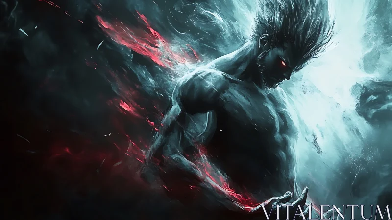 Fierce elemental warrior channeling swirling fiery energy.