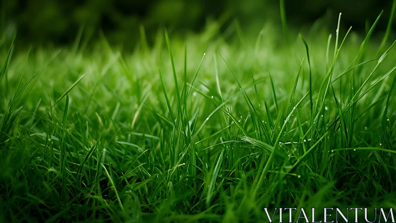 Lush dew-covered grass blades in soft natural focus.