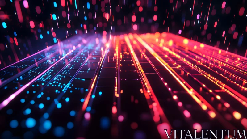 Futuristic neon data streams in abstract digital landscape art.