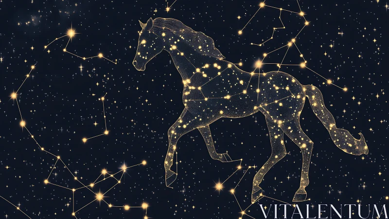 Celestial horse constellation diagram in luminous linework.