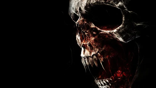 Decayed cranial horror profile in high contrast red shadow