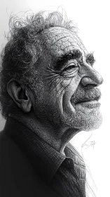 Hyper-detailed grayscale portrait with crosshatched facial topology