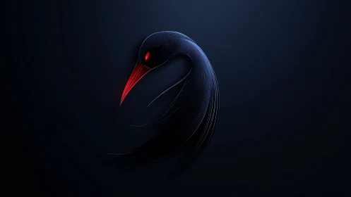 Midnight bird of light with glowing red gaze and beak.