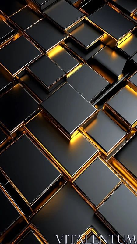 Gleaming black and gold geometric tiles with cozy glow.