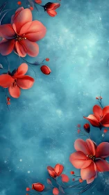 Vibrant Red Blooms Dancing in Dreamy Turquoise.