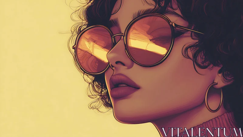 Profile illustration of woman in large reflective glasses.