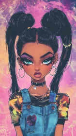 Stylized teen portrait with neon galaxy gradient backdrop.