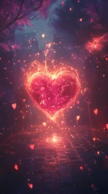 Radiant Glowing Heart in Neon Urban Landscape