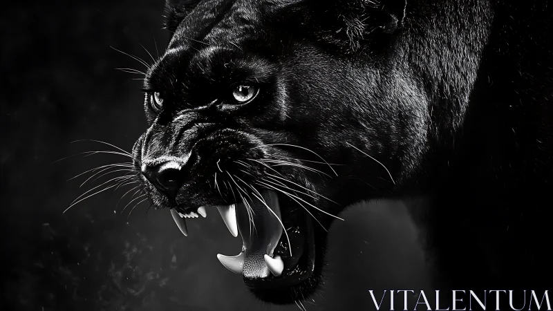 Fierce Black Panther Snarling in Dramatic Darkness