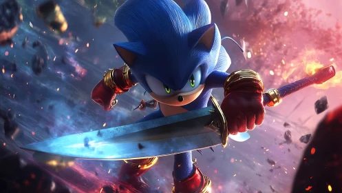 Speed-drenched warrior lunges forward with blazing blue blade