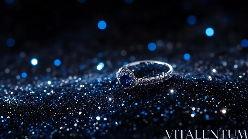 Midnight sapphire promise ring on a galaxy of glitter.