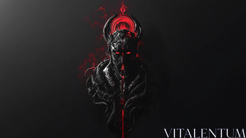 Horned void knight dripping neon crimson silence.