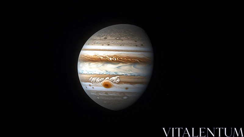 Jupiter dominates deep black space with vivid storm bands