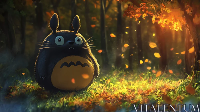 Autumn forest creature under volumetric backlit foliage glow.