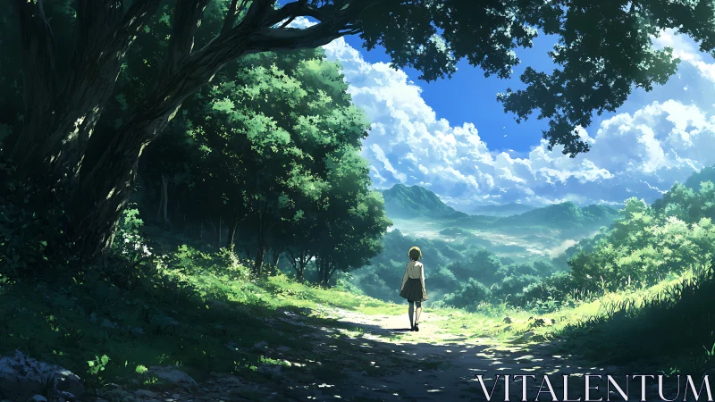 Quiet forest path opening onto a bright, hopeful valley.