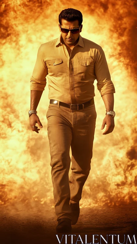 Firestorm strides behind him as he walks in cool defiance