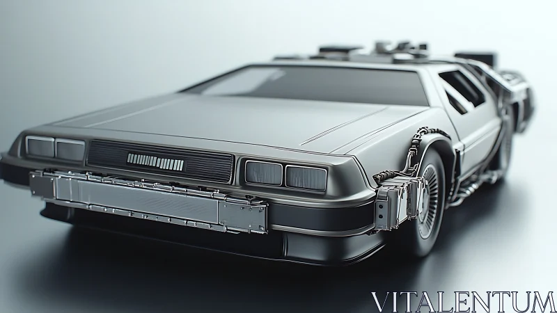 Futuristic stainless steel coupe with exposed side hardware.