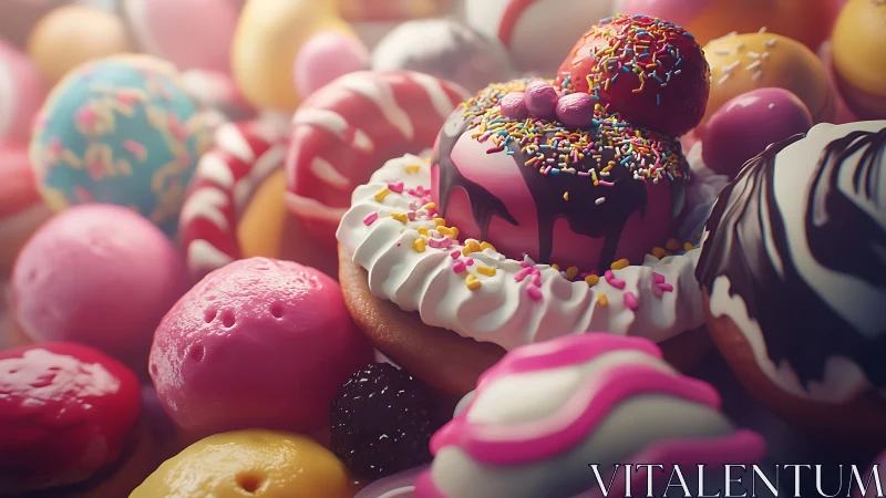 Colorful Candy and Donut Collection with Sprinkles.