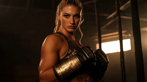 Golden Champion: Athletic Warrior in Combat Readiness