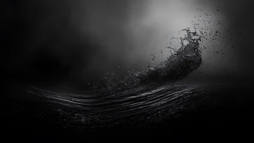 Surging monochrome wave sculpted in cinematic darkness.