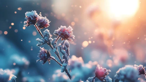 Frost-covered flowers with bokeh light diffusion.