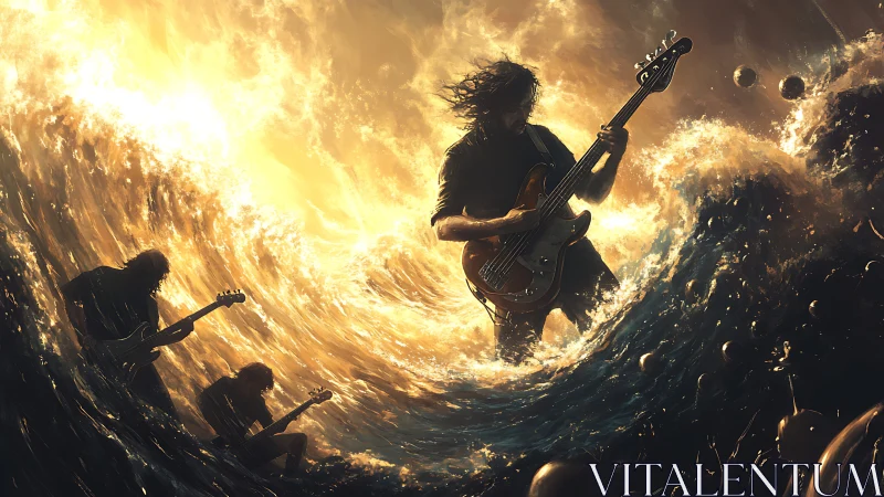 Ocean waves erupt while a stormbound bassist conducts lightning