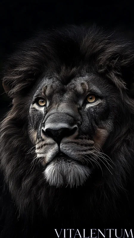 Midnight lion monarch bathed in quiet stormlight gaze.