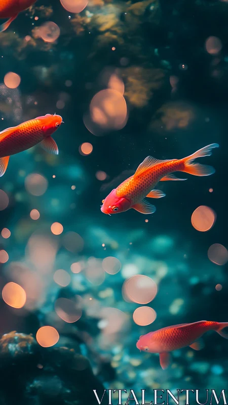 Goldfish lanterns drift like tiny comets through teal dusk