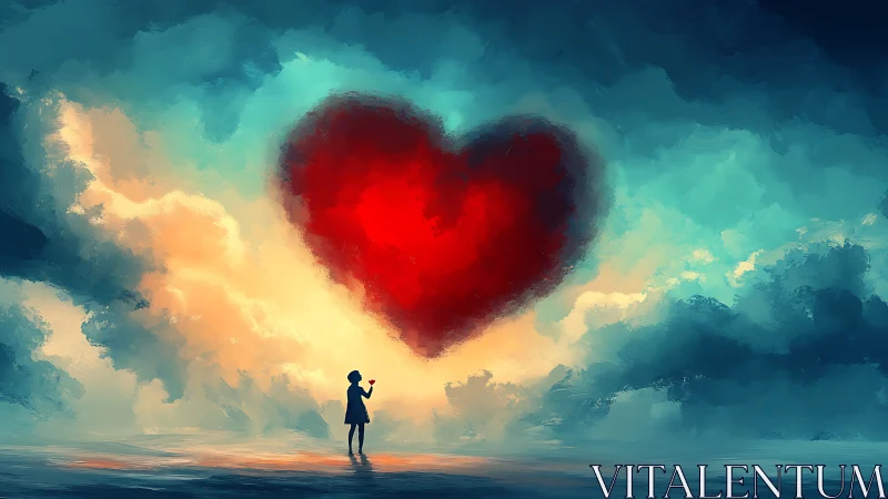 Silhouetted Figure Beneath Glowing Heart Cloud Formation