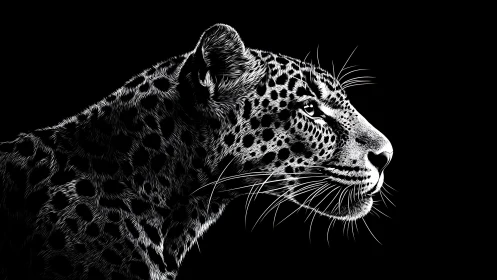 Monochromatic Leopard Profile: High-Contrast Line Art Study.