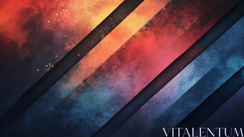 Abstract diagonal stripes with vibrant red and blue gradient background.