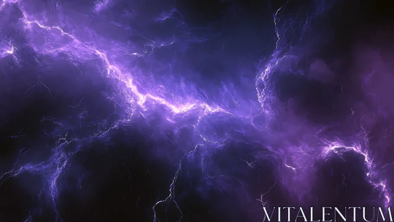 Purple plasma lightning streaks diagonally across dark space