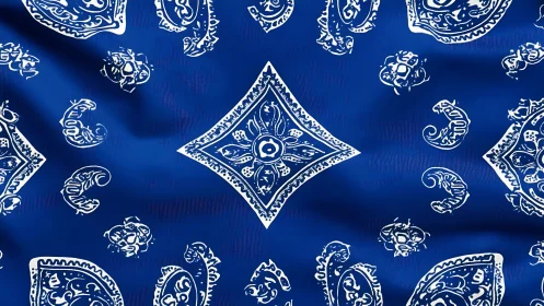 Blue Bandana Textile Pattern With Ornamental Medallions and Paisley Motifs