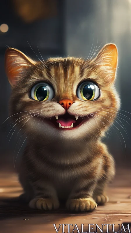 Felid Portrait with Anthropomorphic Expression and Exaggerated Ocular Features.