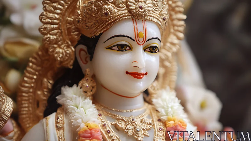 Close-up photograph shows detailed Hindu deity statue head