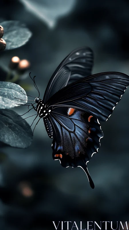 Butterfly rests on leaf in shallow depth-of-field close-up