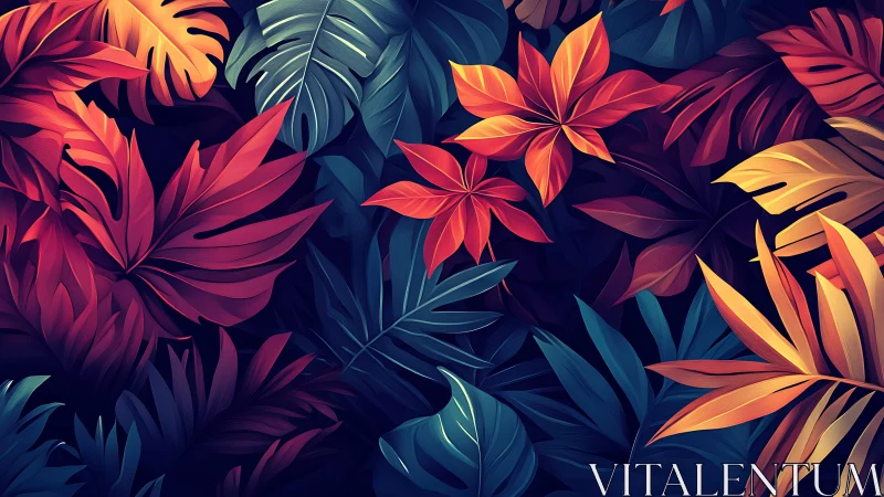 Luminous tropical foliage in vivid neon gradient tones.