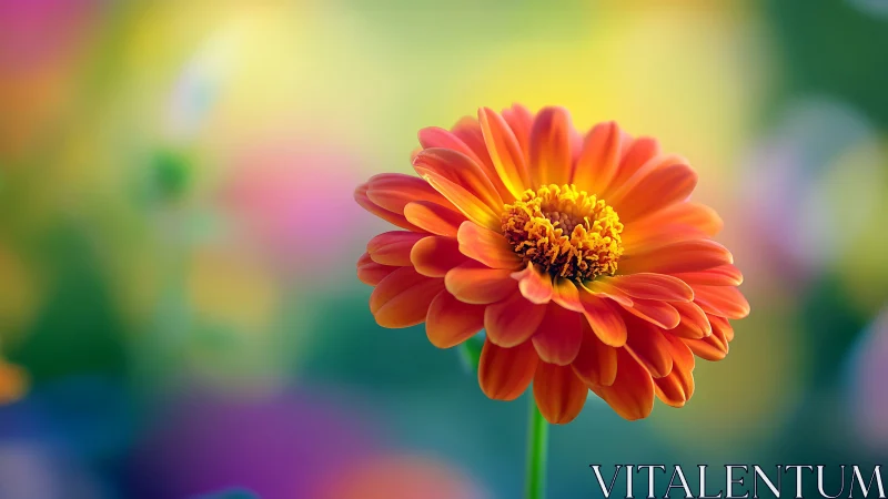 Vibrant Red Gerbera Daisy in Colorful Bokeh Garden.