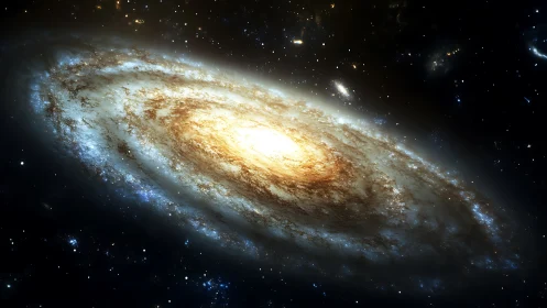 Golden spiral galaxy swirling through deep velvet space.