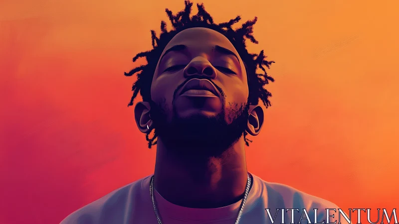 Serene portrait captures upward gaze in sunset gradients.