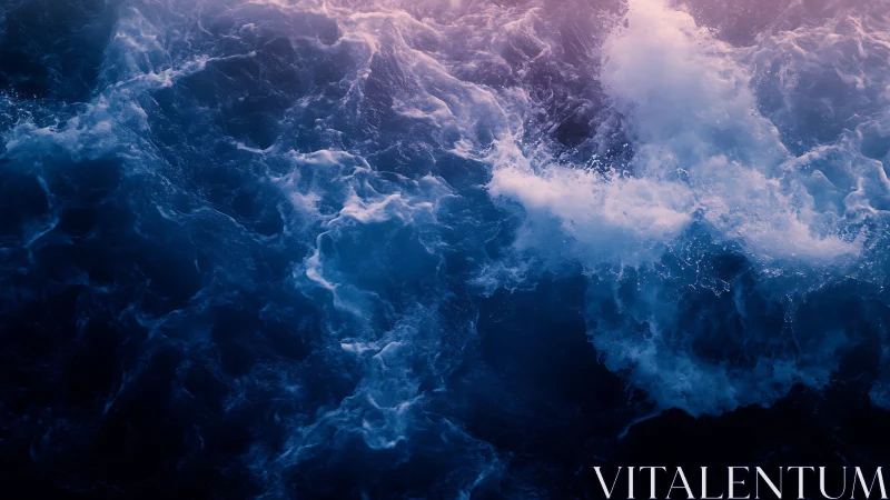 Ocean surface turbulence in twilight magenta-blue contrast.