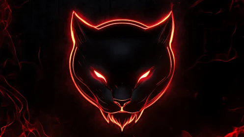 Glowing ember panther emblem with fierce neon red eyes.