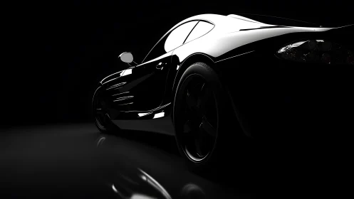 Sleek sports car glowing softly in dramatic low light.