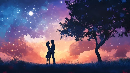 Two Hearts Connect Under a Magical Starlit Sky