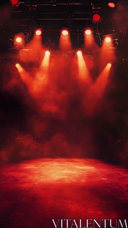Red stage lights glowing through dramatic swirling haze.