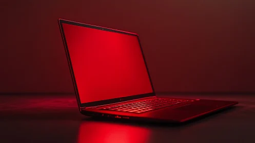 Laptop in glowing red light inviting late-night creativity.